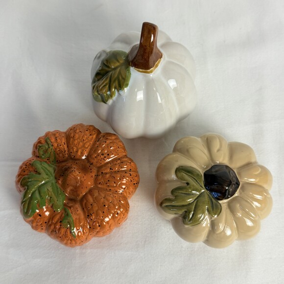 Threshold Multicolored Ceramic Pumpkin Shaped Fall Tabletop Decorative Set of 3 - Picture 7 of 7